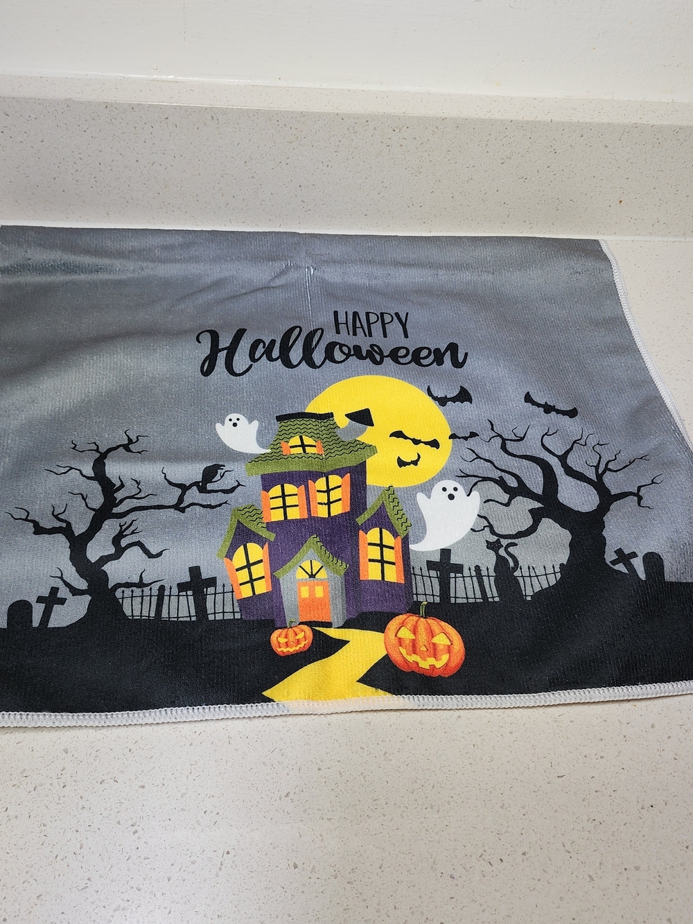 Halloween Haunted House Decorative Holiday Kitchen Towel - Gray New With Tag
